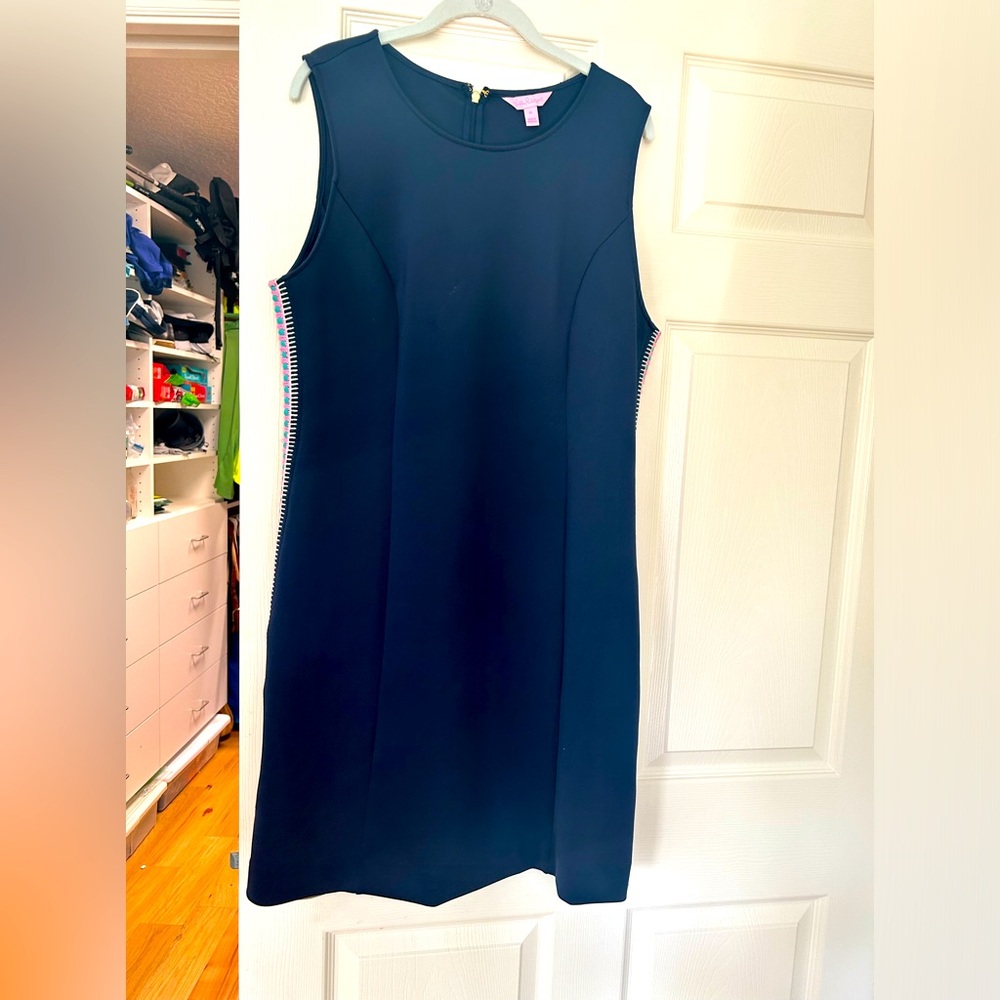Lilly Pulitzer Knit Navy blue and Colorful stripe on side Size XL